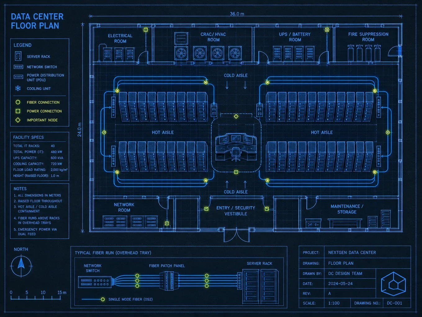 Architectural blueprint of a data center facility